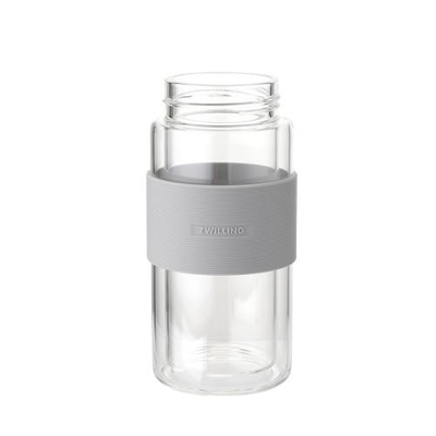 Copo de filtro de chá de vidro duplo Copo de filtro de chá de vidro duplo Copo de filtro de chá de vidro cinza Produto de escritório profissional com serigrafia
