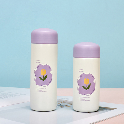 Copo de água portátil e compacto com padrão floral 304 Copo isolado de aço inoxidável
