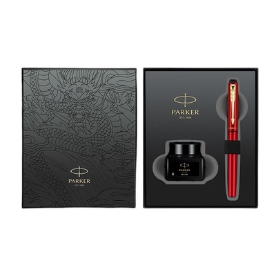 Caixa de presentes de negócios da série Parker Yulong e Weiya XL Jiaolong/Black Red Special Edition Gold Clip Ink Pen