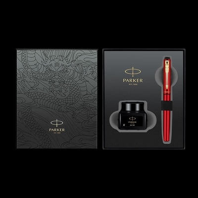Caixa de presentes de negócios da série Parker Yulong e Weiya XL Jiaolong/Black Red Special Edition Gold Clip Ink Pen