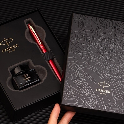 Caixa de presentes de negócios da série Parker Yulong e Weiya XL Jiaolong/Black Red Special Edition Gold Clip Ink Pen