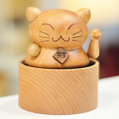 Ano Mini Carrossel Lucky Cat Caixa de Música de Madeira Sólida Caixa de Música de Bolo Decoração Presente de Aniversário