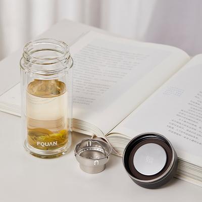 Copo prático de vidro de borosilicato duplo com divisória de chá e impressão UV