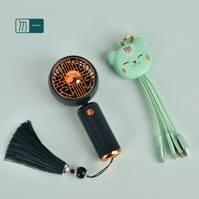 Impressão de tela de seda - Caixa de presente de negócios chique com ventoinha pequena e linha de dados do gato Zhaocai