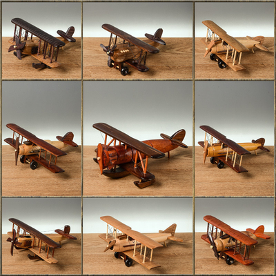 Impressão de tela de seda Modelo de avião de madeira vintage para decoração de desktop doméstico criativo