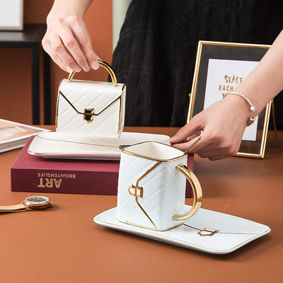 Bolsa Lingge Copo e Prato Cerâmico Pintado de Ouro caneca de café personalizável Dom Único