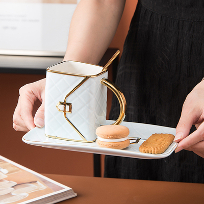 Bolsa Lingge Copo e Prato Cerâmico Pintado de Ouro caneca de café personalizável Dom Único