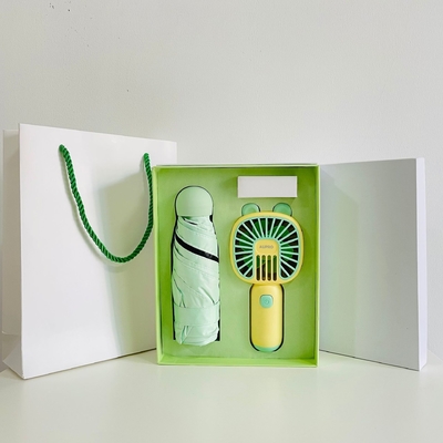 Novidade Presentes Cool Summer Business Box Set Cartão de Regalos Cartoon Fan Handheld Paraguas