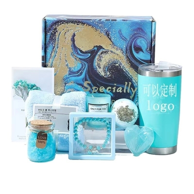 Impressão de tela de seda Conjunto de presente portátil com vela de aromaterapia e bola de banho de imersão