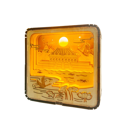 Luz da Lua do Museu - Lâmpada de Escultura de Madeira Chique Uma luz noturna 3D única com impressão a cores