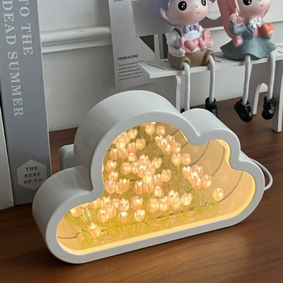 Fabricação artesanal Lâmpada noturna de espelho de nuvem Tulipa Um objeto Dois usos Ideal para presentes de novidade