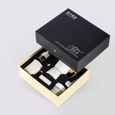 Caixa de presente de impressão de tela de seda de café com pote de Mocha Set de seis peças e moedor manual
