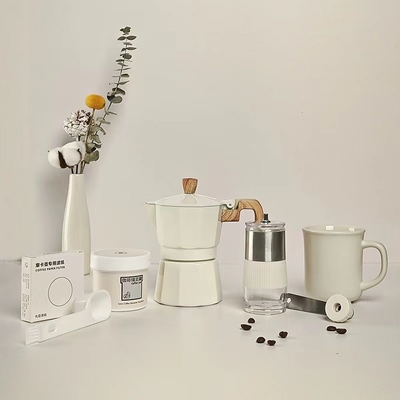 Caixa de presente de impressão de tela de seda de café com pote de Mocha Set de seis peças e moedor manual