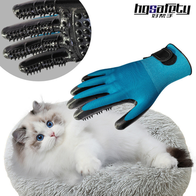 Luvas de remoção de pelos para animais de estimação com pontas metálicas Massagem azul Limpa e remove o cabelo flutuante