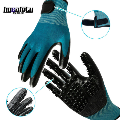 Luvas de remoção de pelos para animais de estimação com pontas metálicas Massagem azul Limpa e remove o cabelo flutuante