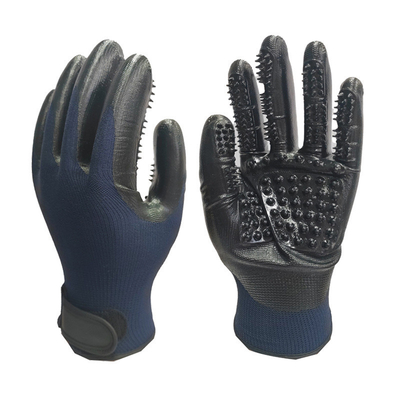 Luvas de remoção de pelos para animais de estimação com pontas metálicas Massagem azul Limpa e remove o cabelo flutuante