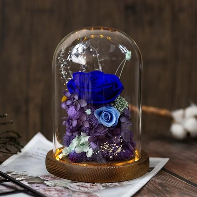Elegante flor eterna finalizada caixa de presente de cobertura de vidro rosa para presente de aniversário prático
