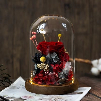 Elegante flor eterna finalizada caixa de presente de cobertura de vidro rosa para presente de aniversário prático