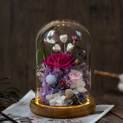 Elegante flor eterna finalizada caixa de presente de cobertura de vidro rosa para presente de aniversário prático