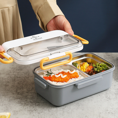 Logotipo personalizado 304 aço inoxidável caixa de Bento dividida com aquecimento de água e utensílios de mesa ideal