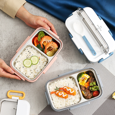 Logotipo personalizado 304 aço inoxidável caixa de Bento dividida com aquecimento de água e utensílios de mesa ideal