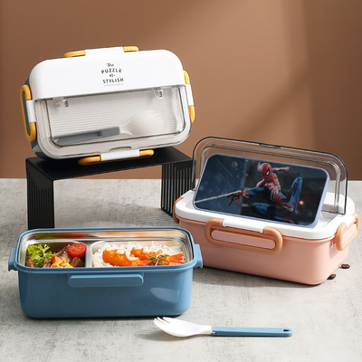 Logotipo personalizado 304 aço inoxidável caixa de Bento dividida com aquecimento de água e utensílios de mesa ideal