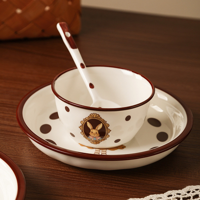 Vintage Rabbit Ceramic Tableware Set com Técnicas de Impressão UV