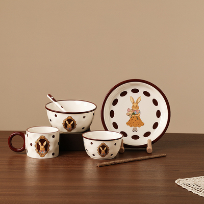 Vintage Rabbit Ceramic Tableware Set com Técnicas de Impressão UV