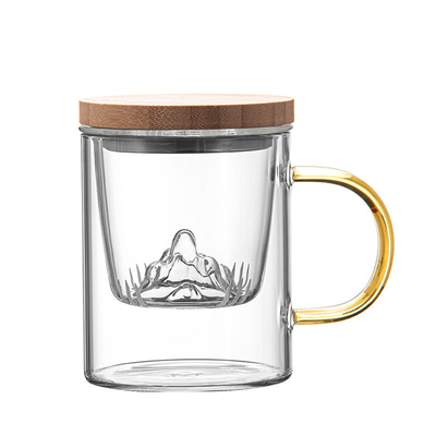 Copo de vidro de alto borosilicato Guanshan Copo de chá de bambu e madeira