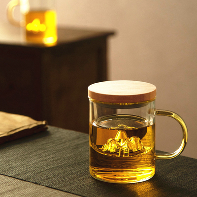 Copo de vidro de alto borosilicato Guanshan Copo de chá de bambu e madeira