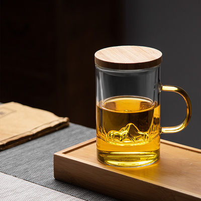 Copo de vidro de alto borosilicato Guanshan Copo de chá de bambu e madeira