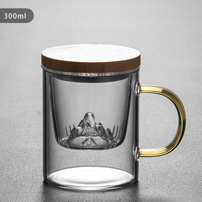 Copo de vidro de alto borosilicato Guanshan Copo de chá de bambu e madeira