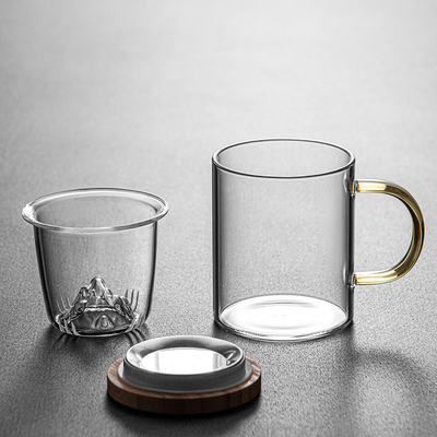 Copo de vidro de alto borosilicato Guanshan Copo de chá de bambu e madeira