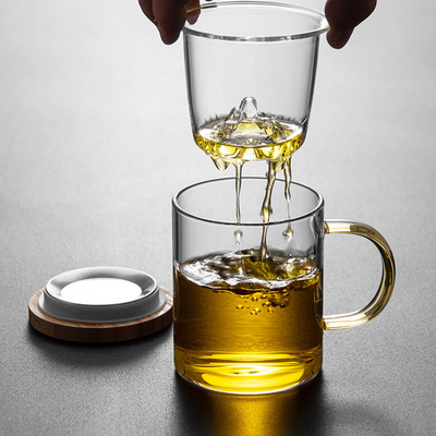 Copo de vidro de alto borosilicato Guanshan Copo de chá de bambu e madeira