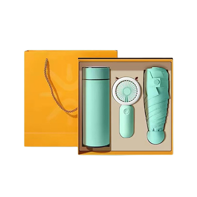 Presentação Conjunto de Presente Ventilador guarda-chuva e Thermos Cup Perfeito para atividades de verão