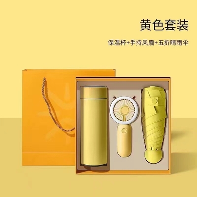 Presentação Conjunto de Presente Ventilador guarda-chuva e Thermos Cup Perfeito para atividades de verão