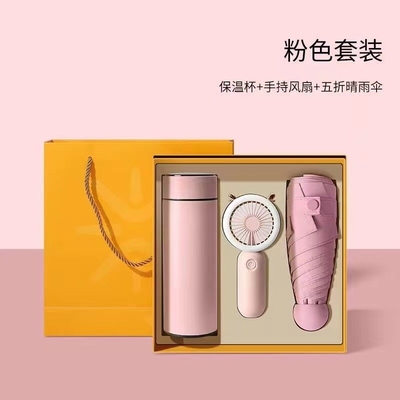 Presentação Conjunto de Presente Ventilador guarda-chuva e Thermos Cup Perfeito para atividades de verão
