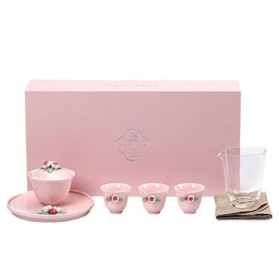 Belo Set de Chá de Cerâmica Rosa Ideal Presente de Mão para Mulheres durante o Festival da Deusa