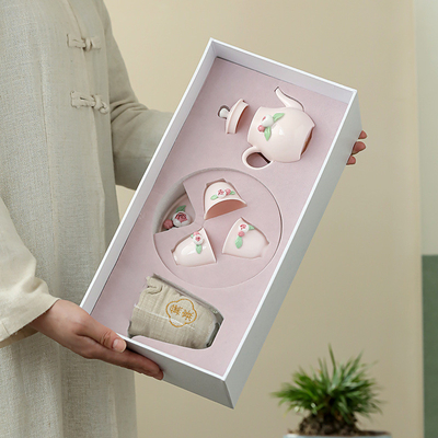 Belo Set de Chá de Cerâmica Rosa Ideal Presente de Mão para Mulheres durante o Festival da Deusa