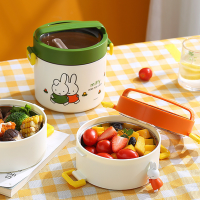 Caixa de almoço portátil de camada dupla com padrão de desenho animado Caixa Bento redonda com design bonito
