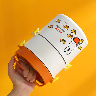 Caixa de almoço portátil de camada dupla com padrão de desenho animado Caixa Bento redonda com design bonito