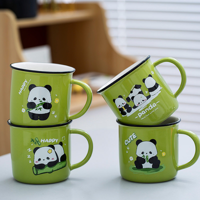 Presente para o bem-estar dos funcionários Carrinho de água cerâmica panda bonito com impressão UV e colorida