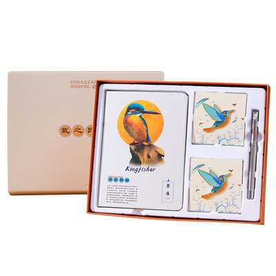 Conjunto de caixa de presente de pássaro de boa sorte personalizado Broches de bloco de notas e caneta para presentes de negócios