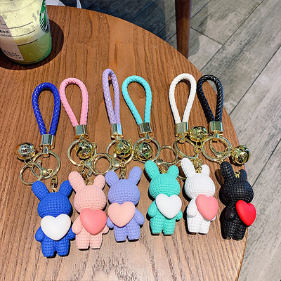 2 cores gráficos resina tecido Love Rabbit Keychain para a celebração do Festival de Meio Outono