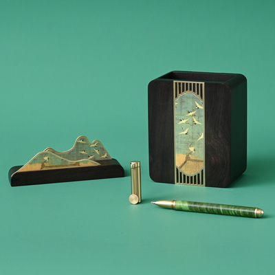 Agência de viagens Escritório Ornamentação Decorativa Dia dos tolos de Abril Set de porta caneta vermelha de madeira