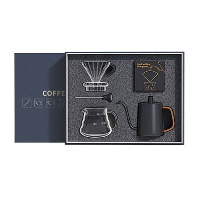 Caixa-presente de utensílios de café 5 peças com filtro de panela feito à mão Copo de compartilhamento de termômetro de panela e papel de filtro
