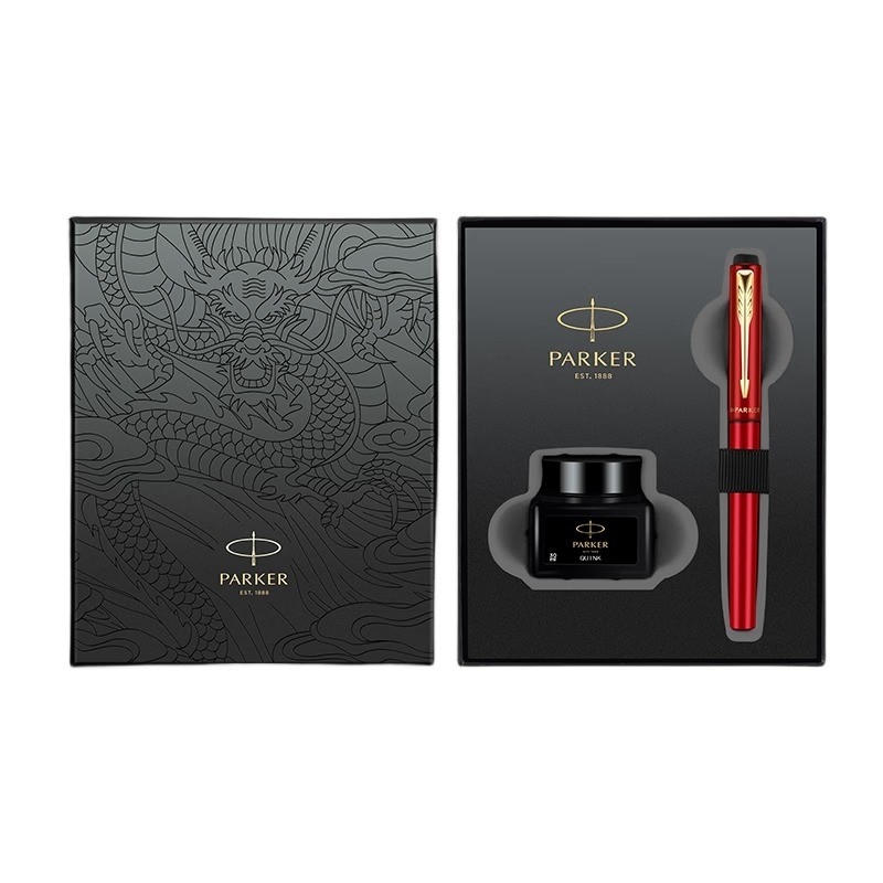 Caixa de presentes de negócios da série Parker Yulong e Weiya XL Jiaolong/Black Red Special Edition Gold Clip Ink Pen