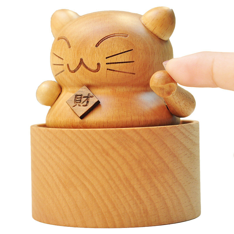 Ano Mini Carrossel Lucky Cat Caixa de Música de Madeira Sólida Caixa de Música de Bolo Decoração Presente de Aniversário