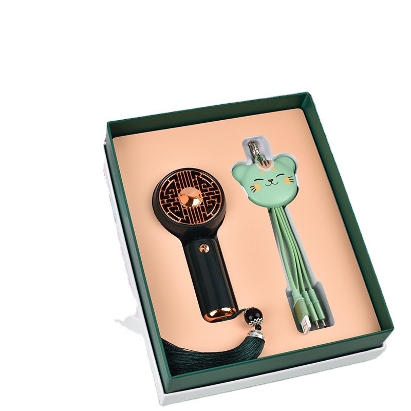 Impressão de tela de seda - Caixa de presente de negócios chique com ventoinha pequena e linha de dados do gato Zhaocai