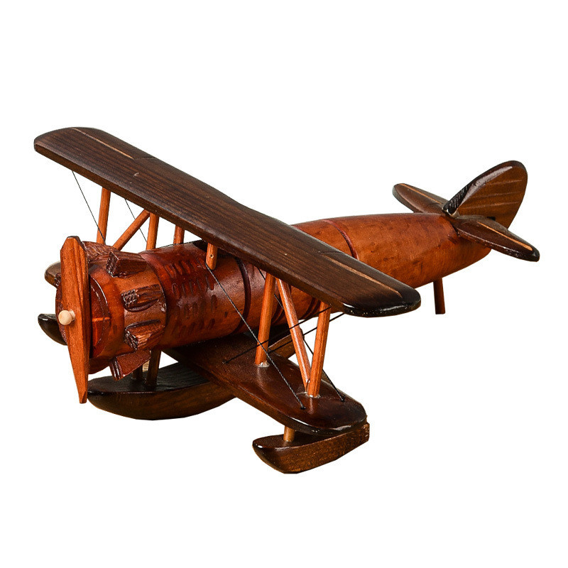 Impressão de tela de seda Modelo de avião de madeira vintage para decoração de desktop doméstico criativo